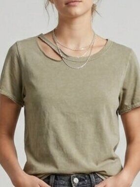 t.la Anthropologie Olive Green Cutout Neck Tee Size S
